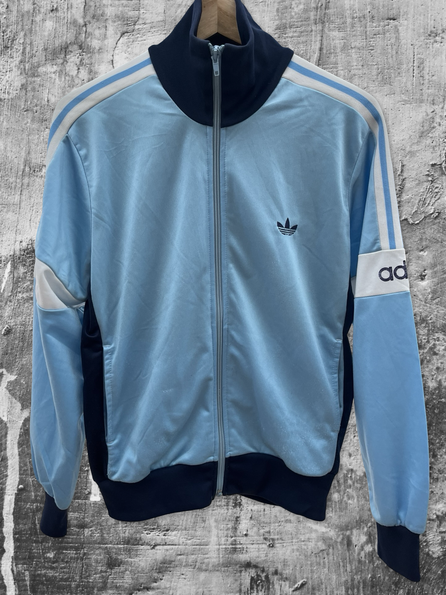 Vintage Adidas Track Jacket Ventex – Baby Blue / Navy (80s–90s) S/M